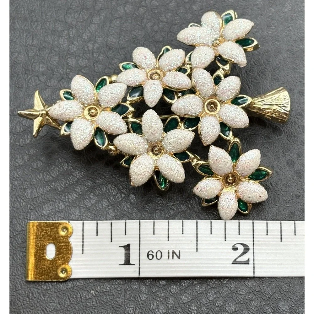 Vintage Unsigned Lia Lalique Flowers Tree Brooch Christmas Glitter Book Piece